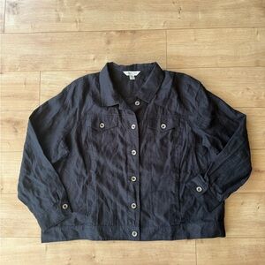 Coldwater Creek Black 100% Linen Jacket Womens 2X Button Front Lightweight